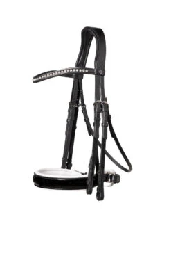 TRUST Aachen Double Bridle Patent Noseband White Padded Black