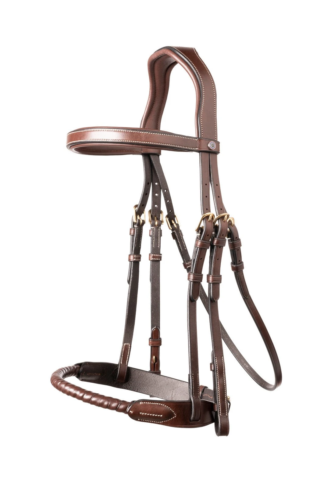 TRUST Bridle Dublin Leather Covered Rope Noseband Gold Buckle Brown 1 TRUST Bridle Dublin Leather Covered Rope Noseband Gold Buckle Brown