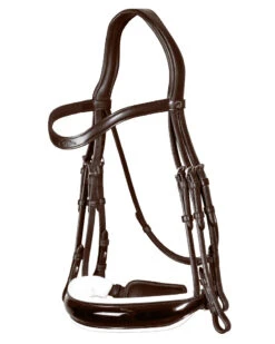 Dyon Dressage Patent Large Crank Noseband With White Padding Double Bridle Brown